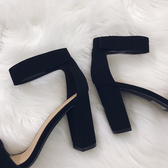 Black Chunky Ankle Strap Sandal Heels - Picture 6 of 6